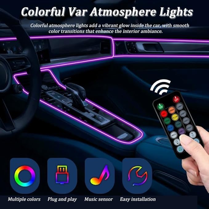 Car Interior Lights for GMC Yukon XL 2010–2025, Car Ambient Lighting Kits, Multiple Light Modes, Interior Car LED Strip Lights with Remote Control, Sync to Music, 8m