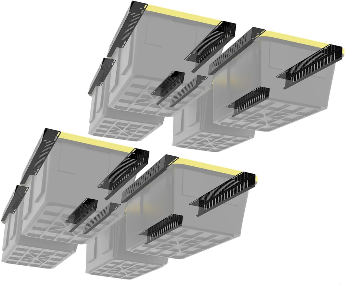 Overhead Bin Rack - Ceiling Mount Overhead Garage Rack | Adjustable Width and Orientation | Heavy Duty Ceiling Bin Storage Rails | Fits Black & Yellow Storage Bins | USA Designed (8 Bins)