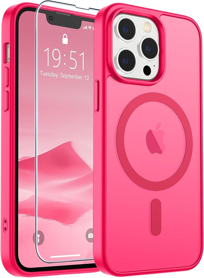 SUPFINE Magnetic for iPhone 13 Pro Case (Compatible with MagSafe) (Military Grade Drop Protection) Slim Translucent Matte Shockproof with Anti-Fingerprint Phone Case,Hot Pink