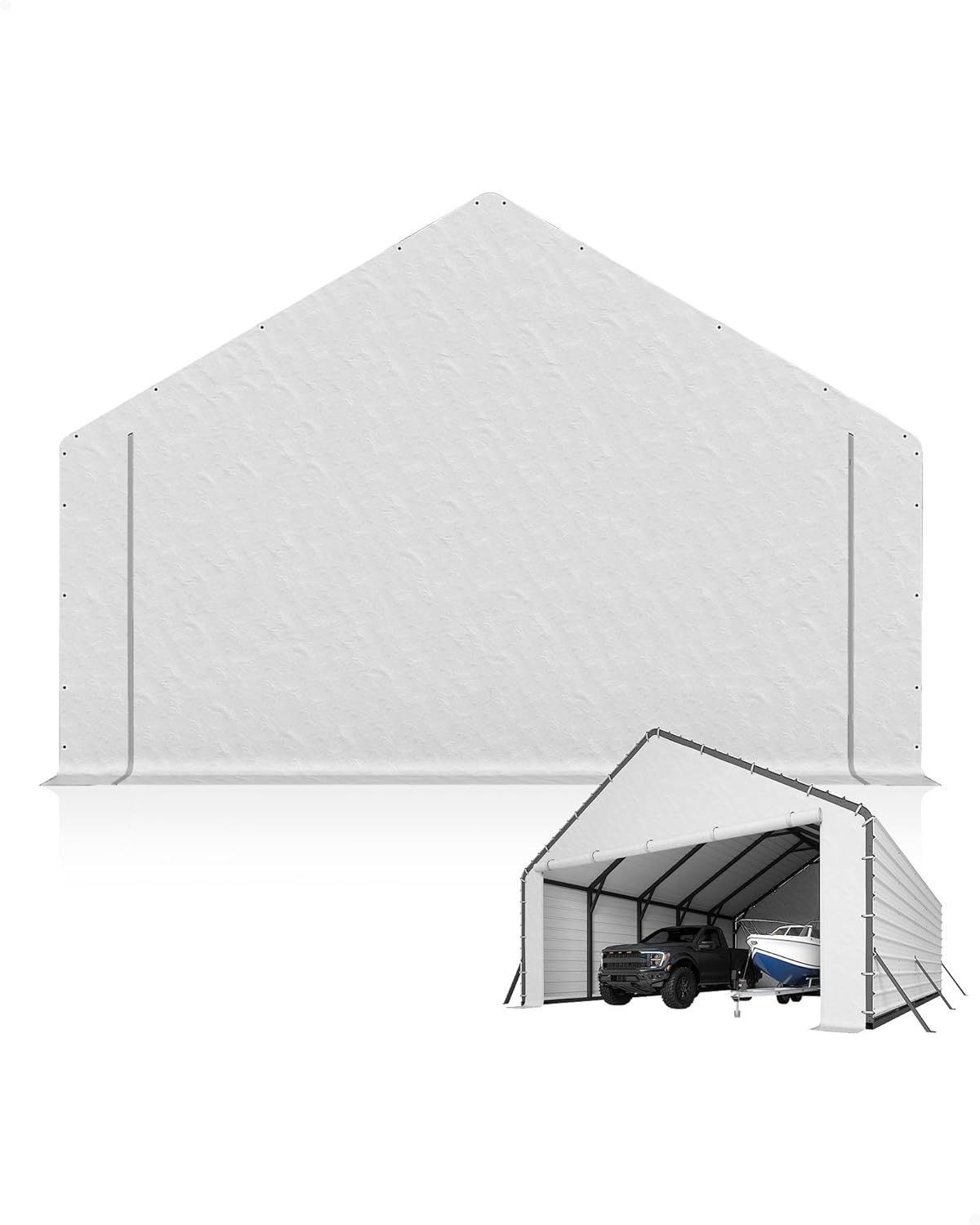 Door Panels with Zippers Tarp for Metal Carport 13x26 Ft, 13x21 Ft, and 13x16 Ft, 2 Pcs Door Panel with 32 Ball Bungees, White & Black
