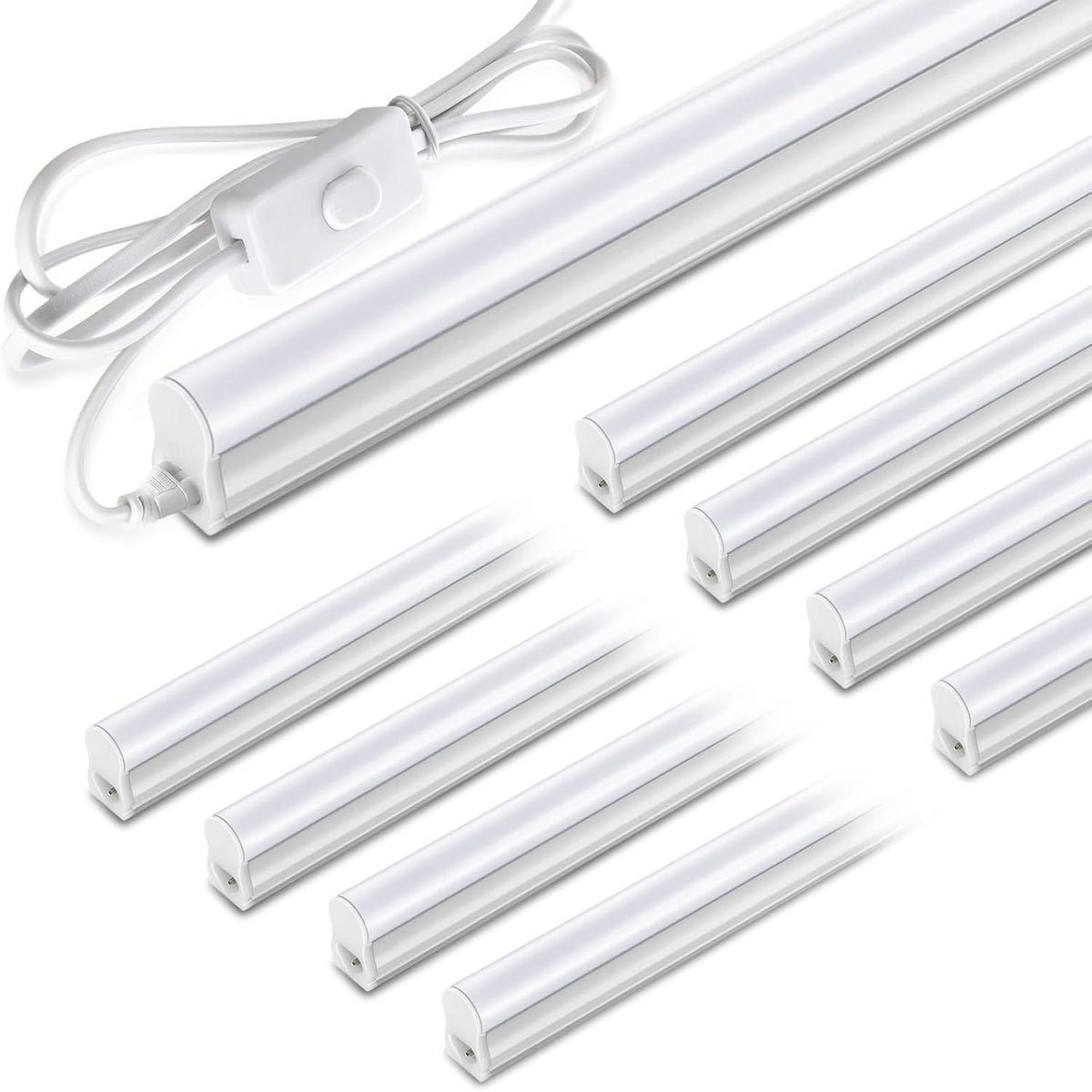 Pak 4FT LED Shop Lights, 2300LM 6500K Cool White, 20W Energy Efficient Linkable Ceiling and Under Cabinet Lighting, T5 Integrated Utility Fixture for Garage, Workshop, Basement, FCC Certified, 8 Pack