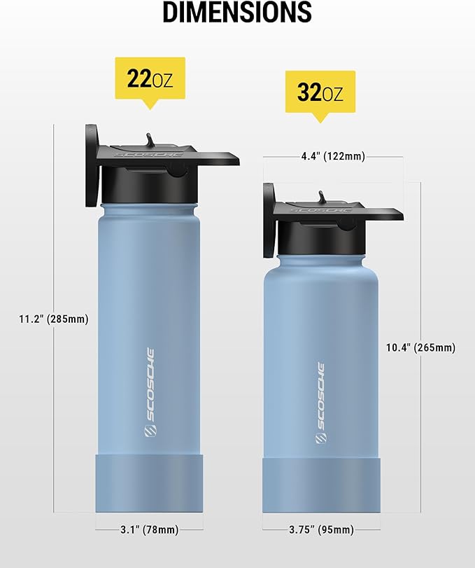 Scosche MFMS22 MagicMount Flask 22 oz Stainless Steel Water Bottle with MagSafe Phone Mount Stand, 12H Hot & 24H Cold Insulated Flask with Magnetic Phone Holder for Gym, Car, Travel, Sports 22oz, Blue