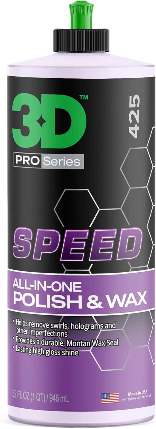 3D Speed All-In-One Polish & Wax – Scratch & Swirl Remover, Clear Coat Safe Paint Sealant – High Gloss Finish, Easy Application – 32oz – Made in USA