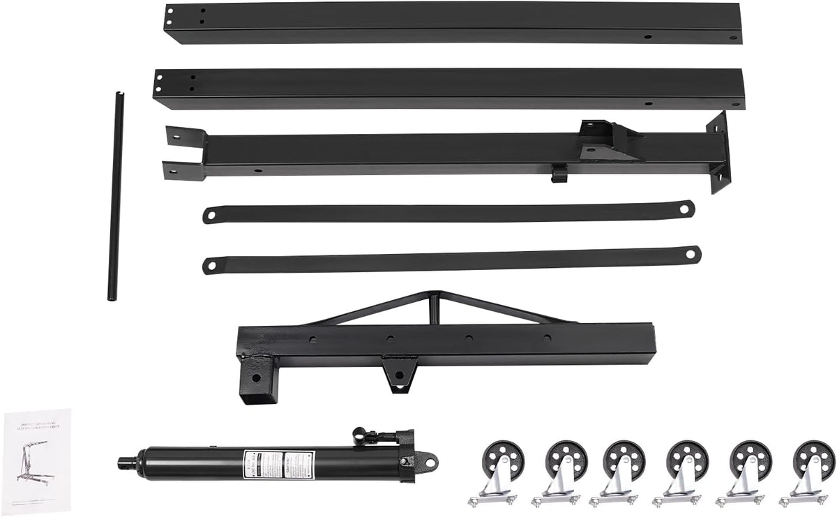 Folding Engine Hoist 1 Ton Engine Crane Lift with 6 Caster Wheels 2200LBS Steel Hydraulic Engine Crane 4 Adjustable Positions for Car Fixing Workshops Garages Warehouse(Sent in 2 Packages)