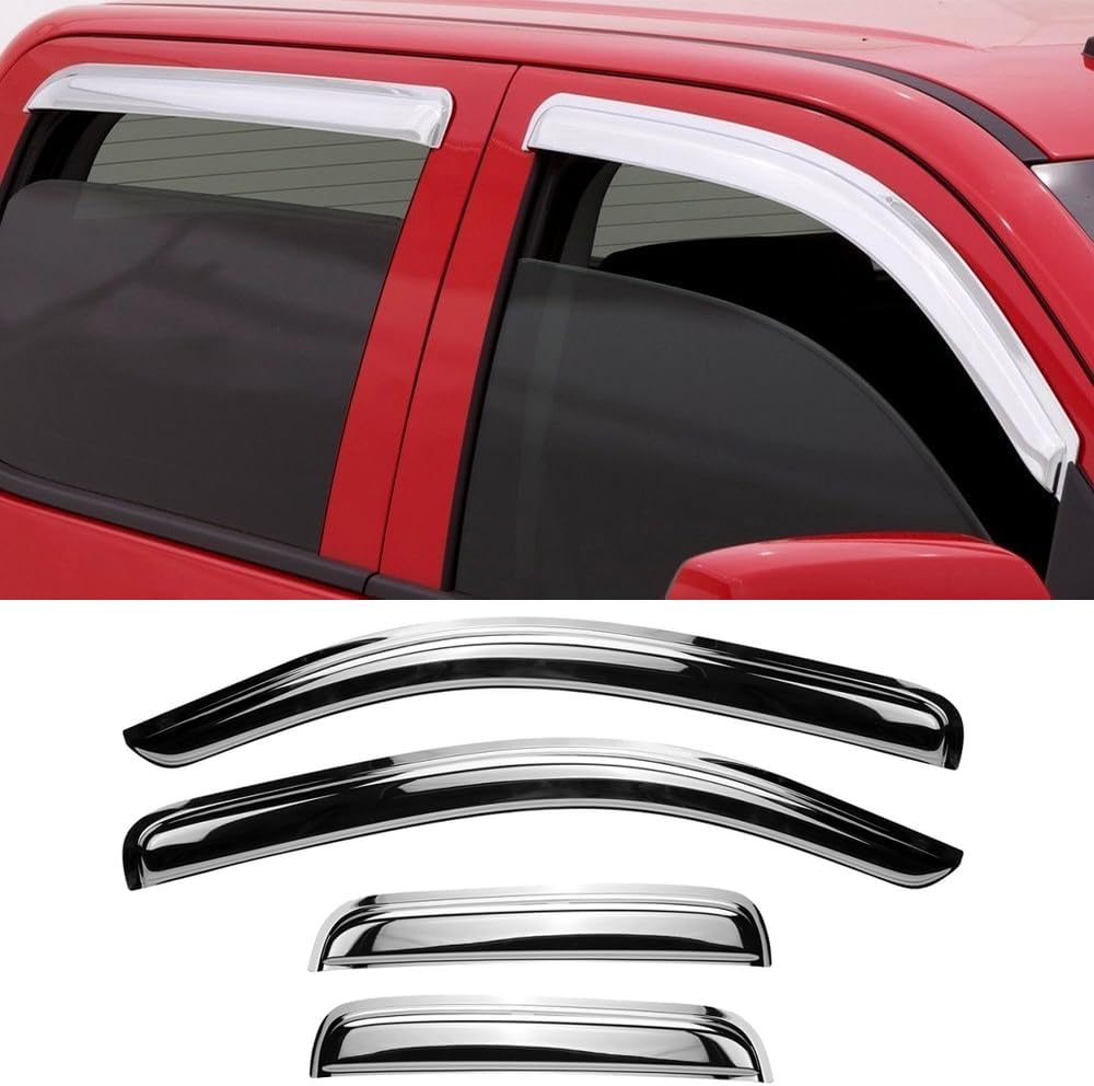 4pcs Chrome Side Window Visor Wind Vent Deflector fit for 2013-2019 ford Escape,Outside Mount Style Nice looking Shade Sun Rain Guards Set 94383Y