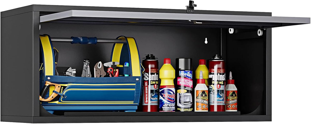 Wall Mounted Steel Metal Garage Storage Cabinet, Wall Cabinet Shelf Floating Garage Tool Cabinet Trailer Cabinets Work Shop Wall Heavy Duty Assembly Required White