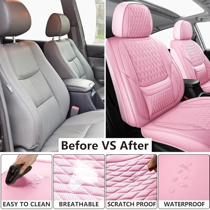 Front Seat Car Seat Covers Custom Fit for Chevrolet/Chevy Volt 2010-2019 - Premium Faux Leather with Lumbar Support | Breathable, Waterproof, Anti-Slip, Durable (Pink,Front Seat)