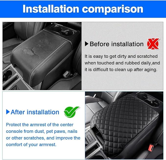 Autorder Center Console Cover for 2015-2020 Ford F150 /2017-2022 F250 F350 F450 /2018-2024 Expedition Accessories Armrest Cover Anti-Scratch Middle Console Pad Armrest Protector(Bucket Seat ONLY)