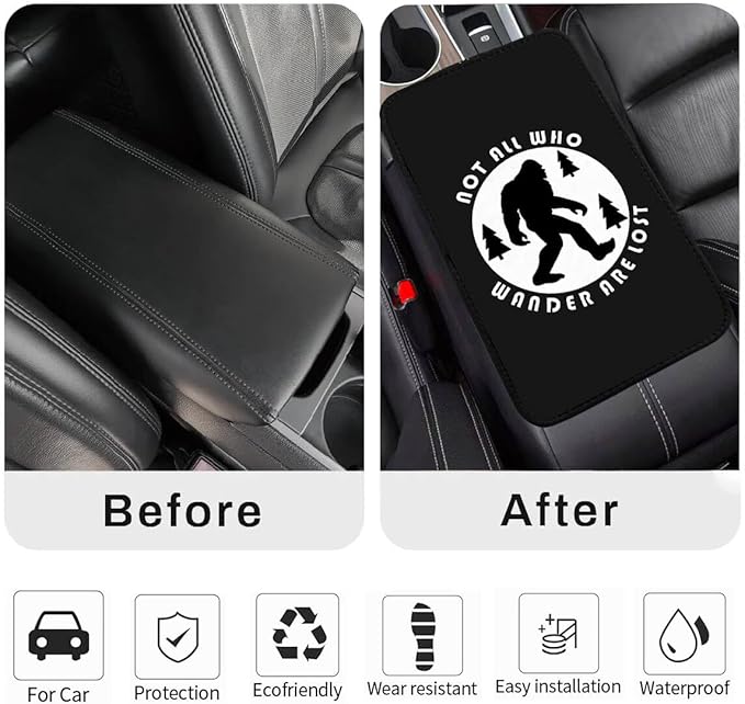 Bigfoot Vehicle Center Console Armrest Cover Pad,Bigfoot Car Accessories,Big Foot Car Middle Console Cushion Pad,Cars Armrest Mat Decor Sasquatch Gifts for Men Women Dad Grandpa