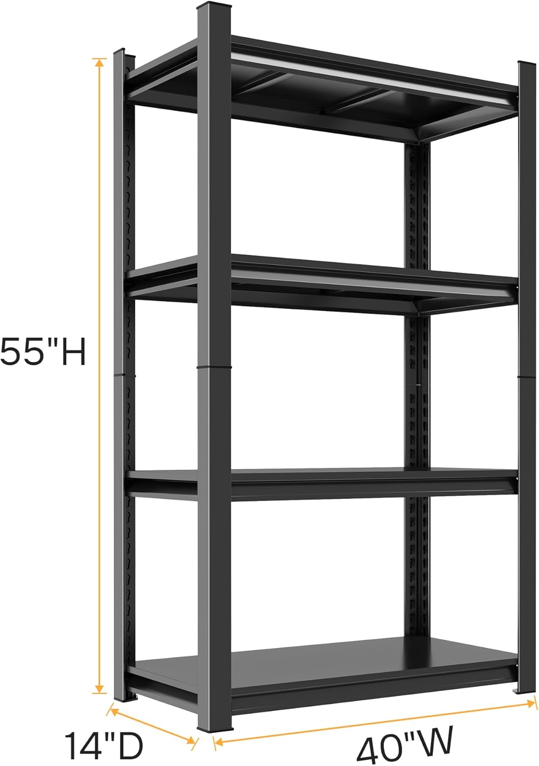 55"H Garage Shelving 2400LBS Capacity Heavy Duty Steel Storage Shelves, Adjustable 4 Tier Metal Shelf Industrial Rack Unit for Garage, Utility Room, Warehouse and Basement, Black (14"Dx40"Wx55"H)