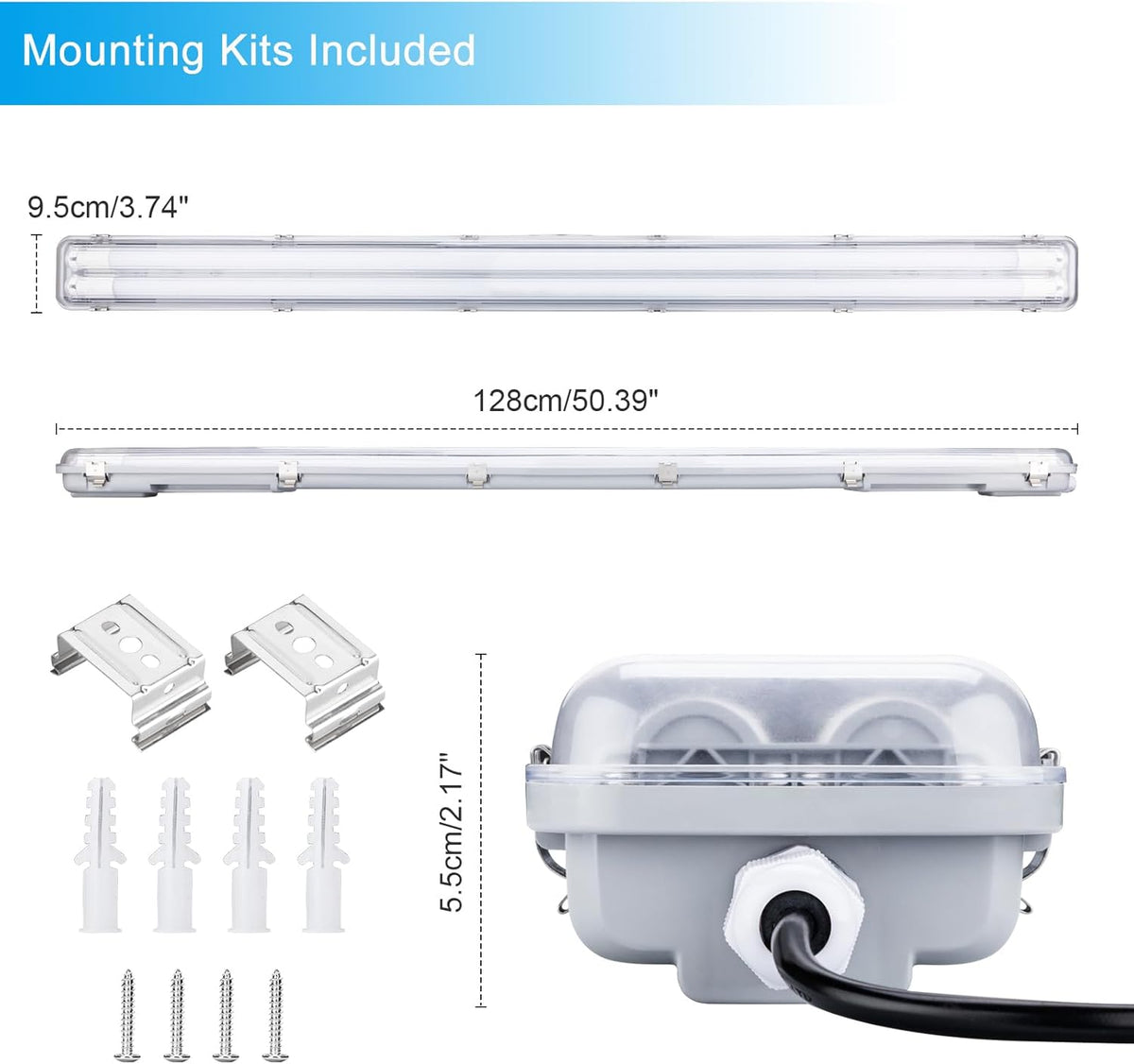 4FT Vapor Tight LED Light Fixture 4200LM 48W, 6500K Bright White IP65 Waterproof for Warehosue, Factory, Workshop, Garage, Car Wash，Indoor/Outdoor Ceiling Lights (8-Pack)