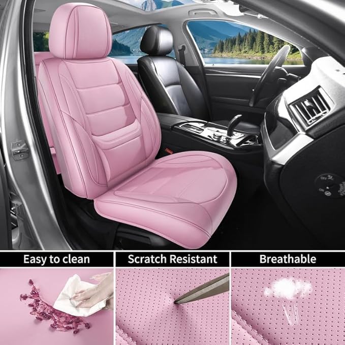 Car Seat Covers Full Set Fit for Buick Regal 2009-2020, Premium Faux Leather Waterproof Car Seat Protectors with Lumbar Support, Breathable Anti-Slip Easy to Install(Pink,Full Set)