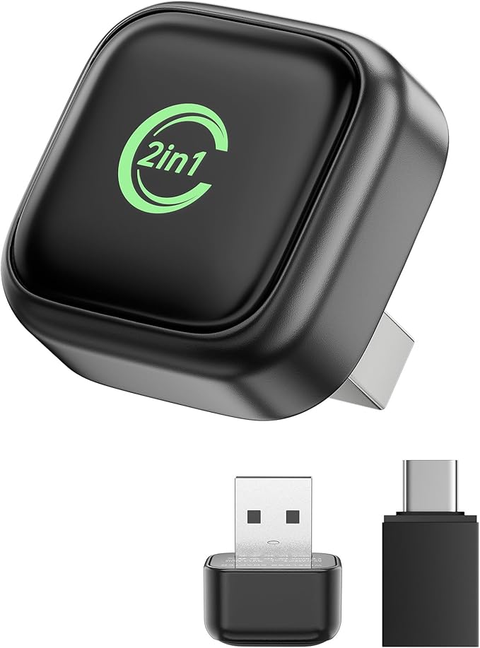 Wireless CarPlay Adapter, Convert Wired to Wireless, 2-in-1 CarPlay & Android Auto, Mini Plug & Play, Fast Auto-Connect & No Latency, USB/USB-C for Cars with Built-in CarPlay & iOS 10+/Android 11+