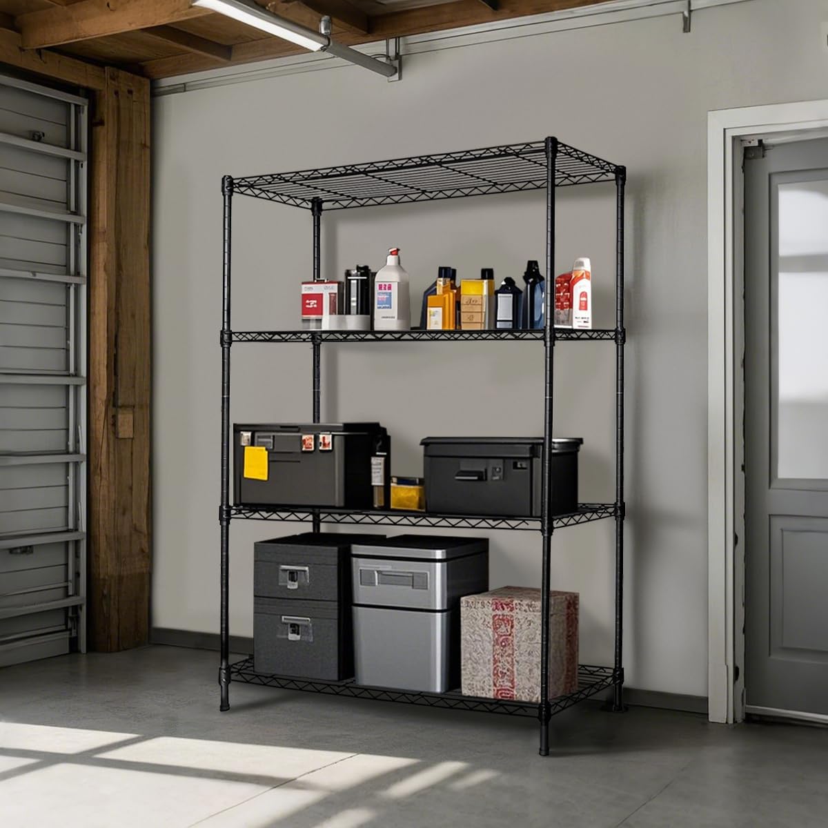 Heavy-Duty Black 4 Tiers Steel 36x14x54 Wire Shelving NSF Certified. Adjustable Storage Rack for Kitchen,Garage,and Laundry Utility Room (4Tiers-36x14x54)