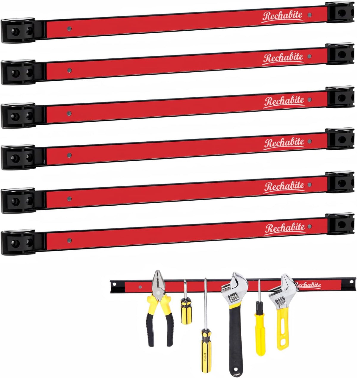 6 Pieces 18" Magnetic Tool Holder Strip, Red Magnet Bar, Metal Tool Organizer Rack for Garage Organization, Easy To Install in Workshop, Mounting Screws Included
