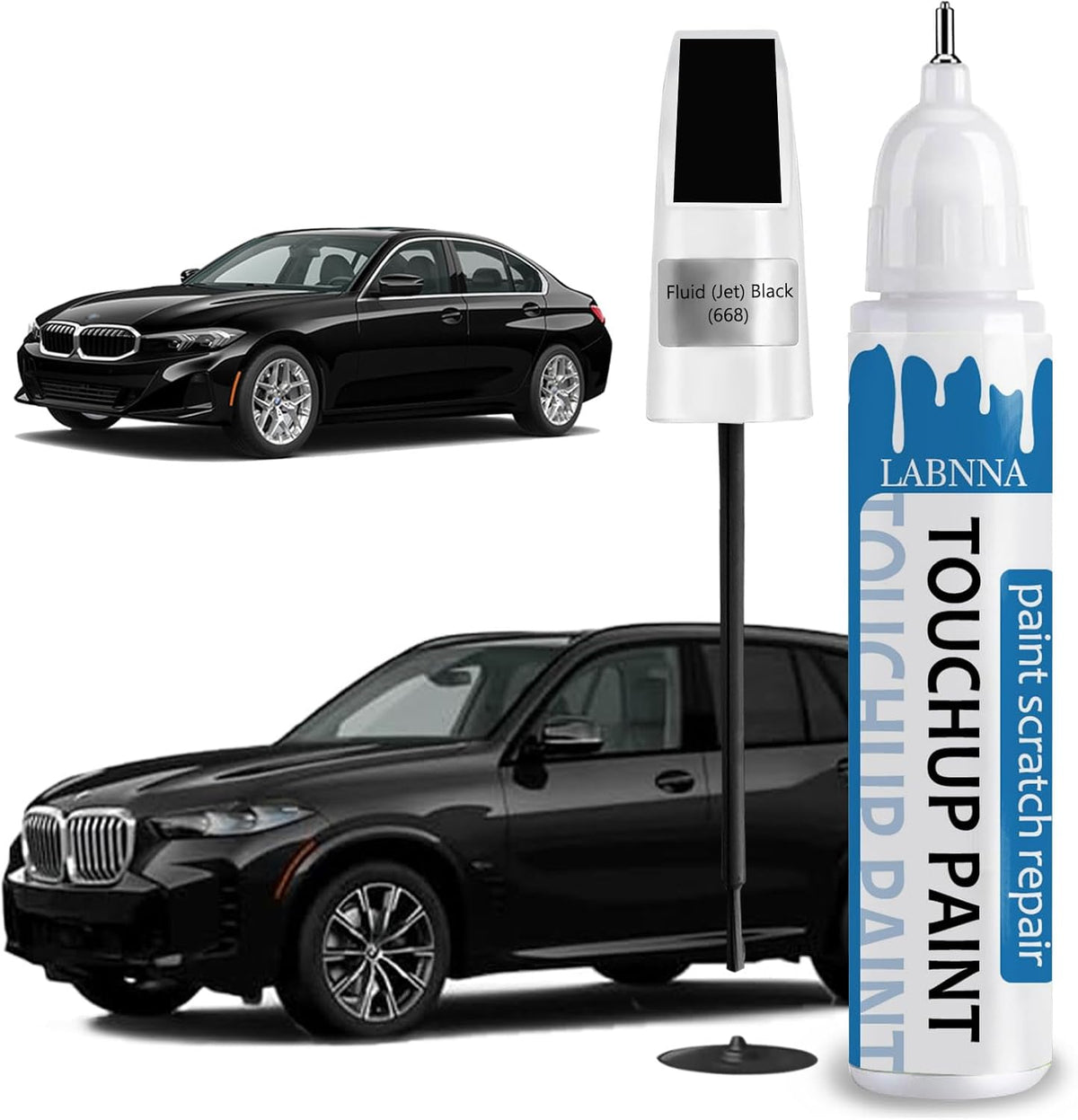 Fluid (Jet) Black (668) Touch Up Paint for BMW-Exact Match 2 in 1 touchup Paint Pen for Chips and Nicks Repair Car Paint Scratch Repair Kit