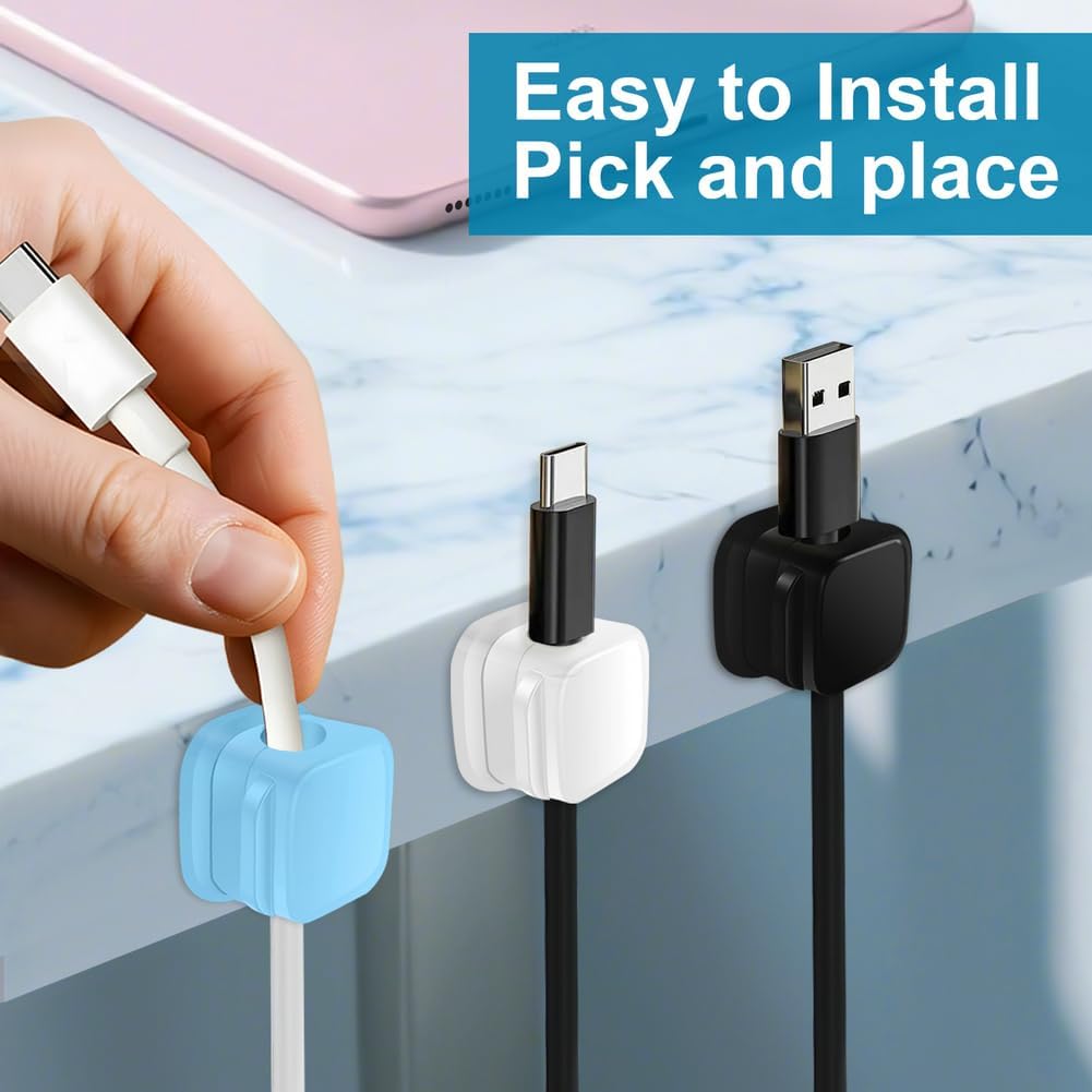 18 Pack Cord Organizer Holder,Magnetic Cable Clips Management,Easy Strong Adhesive Phone USB Charger Cord,Hide Or Organize Desk Cable for Kitchen,Office,Car,Nightstand（3Colors）