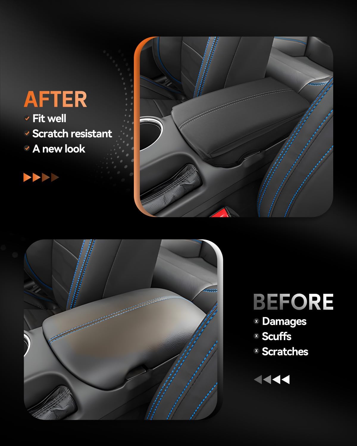 CDEFG for Ford Mustang 2024-2025 Center Console Cover Armrest Box Cover for Mustang 2024 2025 Accessories Console Arm Rest Protector Thickened White Line