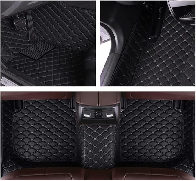 MELKEN Custom Fit Leather Car Floor Mats for 95% of Cars Full Coverage Floor Liners Car Mats (Black & Yellow)