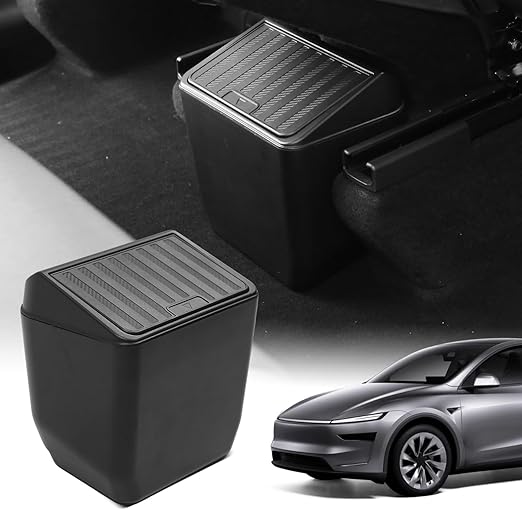 Shademax Rear Trash Can for Tesla Model Y Juniper 2026 2025 Center Console Organizer Backseat Storage Box Underseat Storage Tray Garbage Can Bin for Model Y Juniper Accessories Press Open Design Black