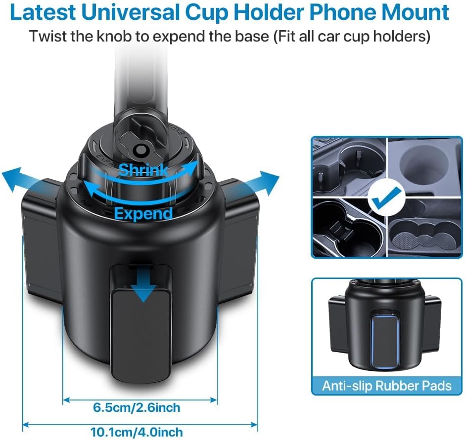 Miracase Cup Phone Holder for Car, [Upgraded Version] Adjustable Long Neck Car Cup Holder Phone Mount Cradle Friendly Compatible with iPhone Samsung Google and All Smartphones, Silver