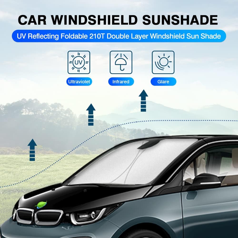 KUST Windshield Sun Shade for BMW i3 2014-2022 Accessories Window Sunshade Sun Visor Protector Foldable Blocks UV Rays Keep Your Car Cooler