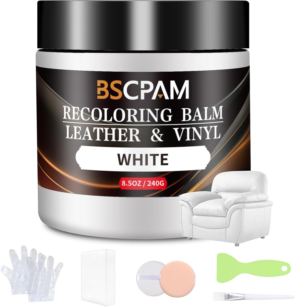 White Leather Recoloring Balm,Leather Couch Scratch/Stain Remover,Leather Repair kit for Vinyl Furniture and Car Interior,Leather Dye Paint for Scratched and Faded Leather Couches