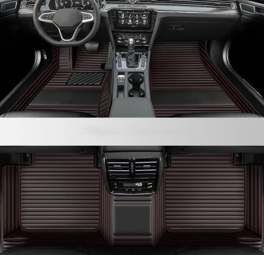 Custom All-Weather Protection Leather Car Floor Mats for Cars Sedan SUV Sports Car Waterproof Floor Mat (3D Black red)