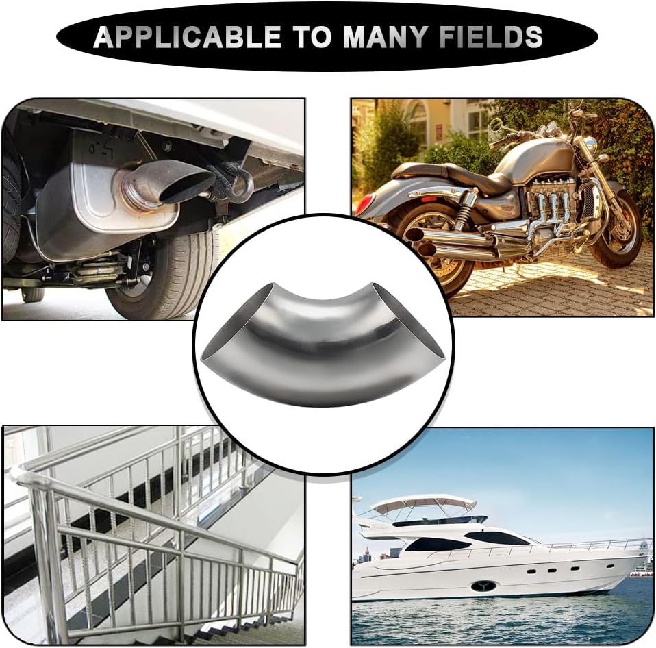 Cotonake OD 3.5 Inch 90 Degree SS304 Stainless Steel Bend Tube Exhaust Elbow Pipe for Car Modified Exhaust System 3.5" Piping Silver Tone，Stair Handrail (1pcs)