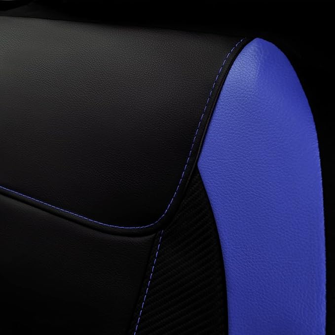 Flying Banner car seat Covers Protects Water Proof Faux Leather Carbon Fiber Front and Rear Bench (Blue Black, Full Set - 9PCS)