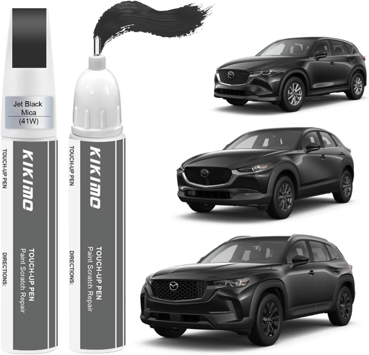 KIKIMO for Mazda Touch Up Paint(Jet Black Mica(41W)), Car Paint Repair Kit for Mazda, 2 In 1 Scratches Repair with Pen Tip and Brush, Color-Matched for Quick & Easy Fix