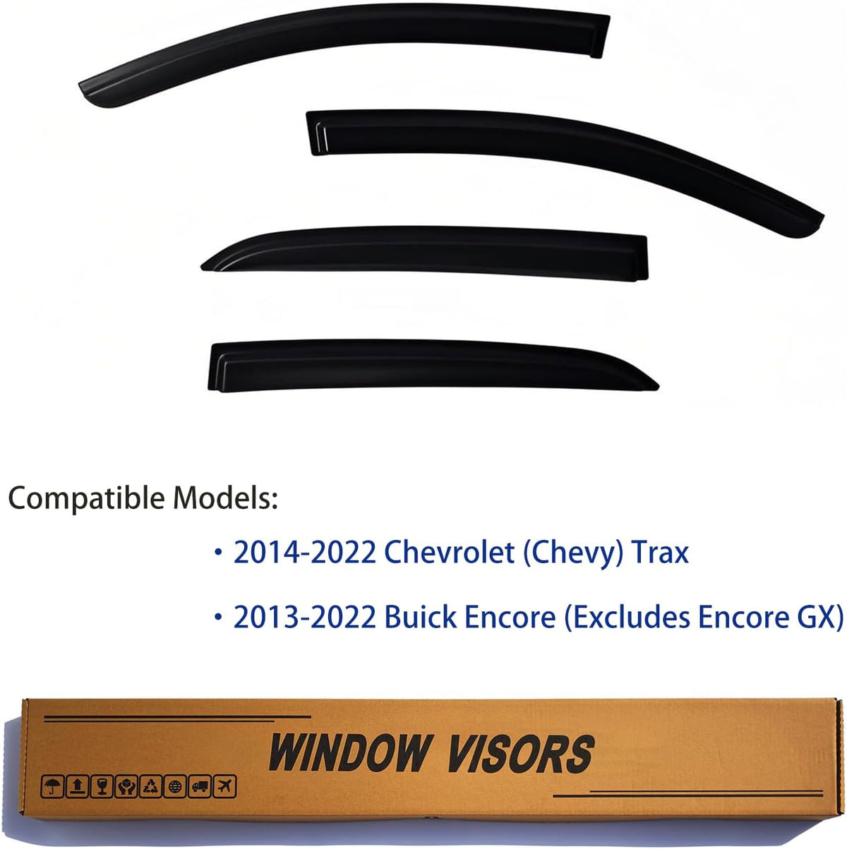 Window Visors Rain Guards fits 2013-2022 Buick Encore (Excludes Encore GX), Out-Channel Window Wind Deflectors Vent Shades for 14-22 Trax, Dark Smoke, 2014 2015 2016 2017 2018 2019 2020 2021