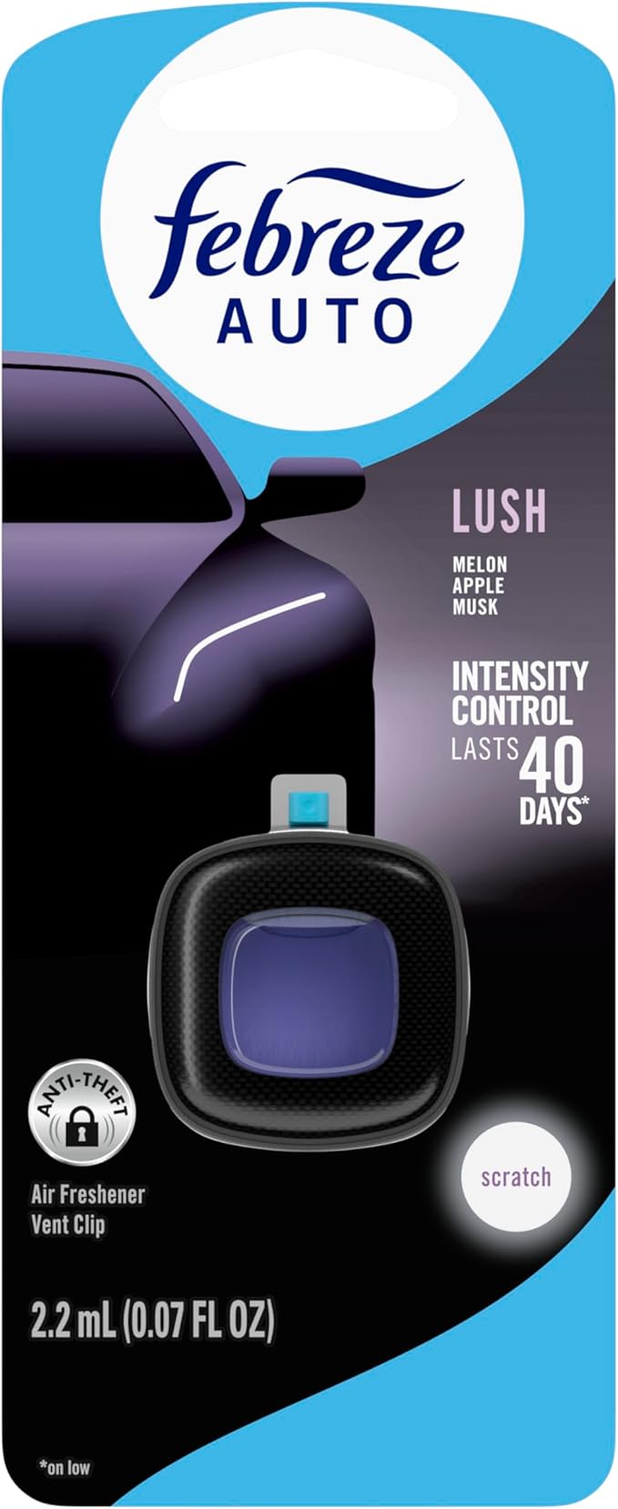 Febreze AUTO Air Freshener, Odor-Fighting Automotive Vent Clip, Lush Scent, 8 Count