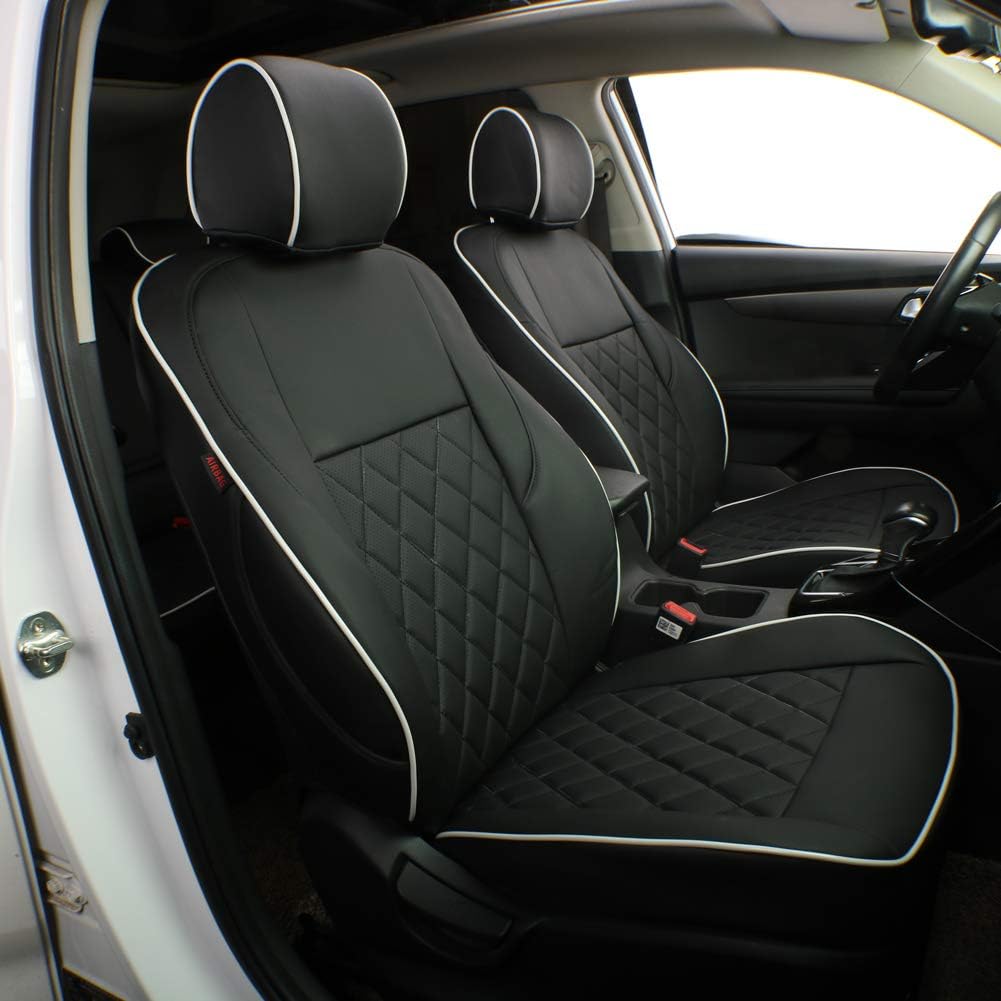 EKR Sportage Seat Covers Custom Fit for KIA Sportage LX 2023 2024 2025 2026 Leather Car Seat Cover Full Set - Faux Leather (Black with White Piping)