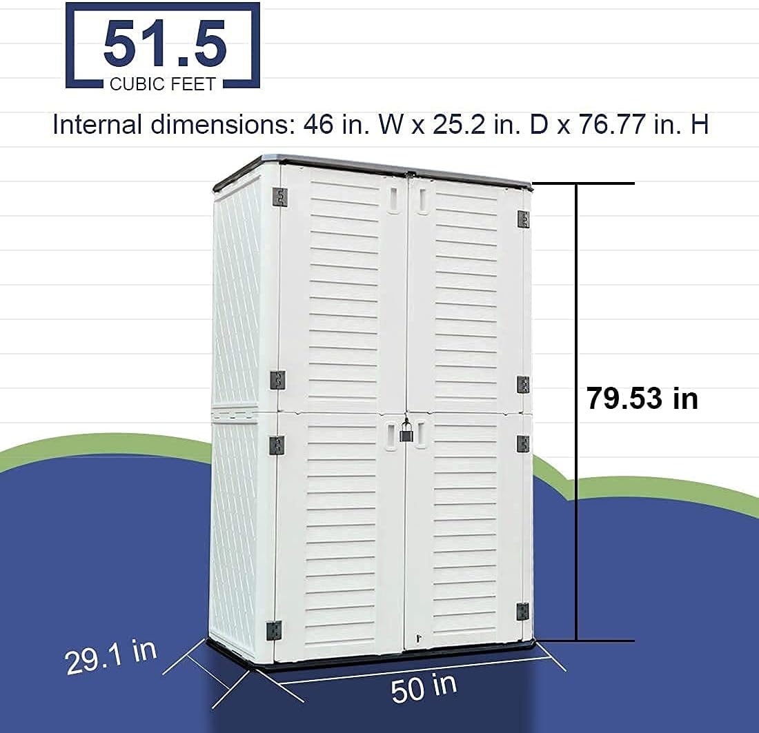 Kinying Outdoor Storage Cabinet, Vertical Storage Shed Perfect to Store Patio Furniture, Garden Tools Accessories,Bike,Beach Chairs and Lawn Mower, 4x2.5 Feet off-white-02B