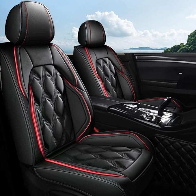 AOMSAZTO Car Seat Covers,Full Set 5 Seats Custom Fit for Jeep Compass 2018-2026,Leather Car Seat Cover Seat Cushion Protector,Airbag Compatible Waterproof Black