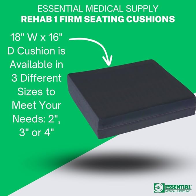 Essential Medical Supply Rehab 1 Foam Cushion - Extra Thick Seat Cushion for Office Chair, Wheelchair, and Car - Provides Additional Support and Pain Relief for Seniors - 18" x 16" x 4"