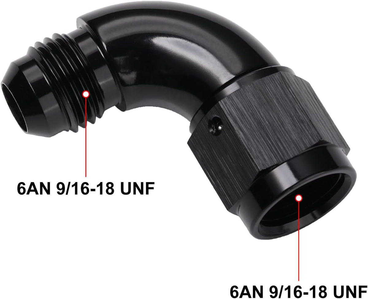 90 Degree 6AN Male to 6AN Female Swivel Full Flow Fitting Adapter Coupler Aluminum Black