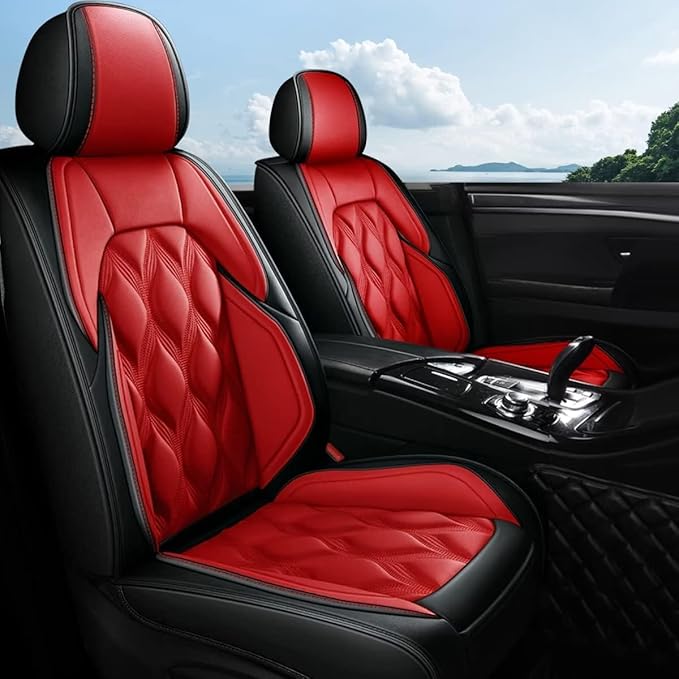 AOMSAZTO Car Seat Covers Full Set Fit for Volkswagen Jetta 2008-2026 Waterproof Faux Leather Car Seat Cushions Automotive 5 Seat Covers Set（Black&Red）