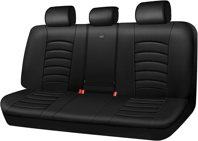 CAR PASS Leather Back Seat Cover, Universal Waterproof Bench Rear Seat Cover Zipper Split Rear Bench Protector Fit 95% Automotive Interior Covers for Cars Sedans SUVs (Rear,All Black)