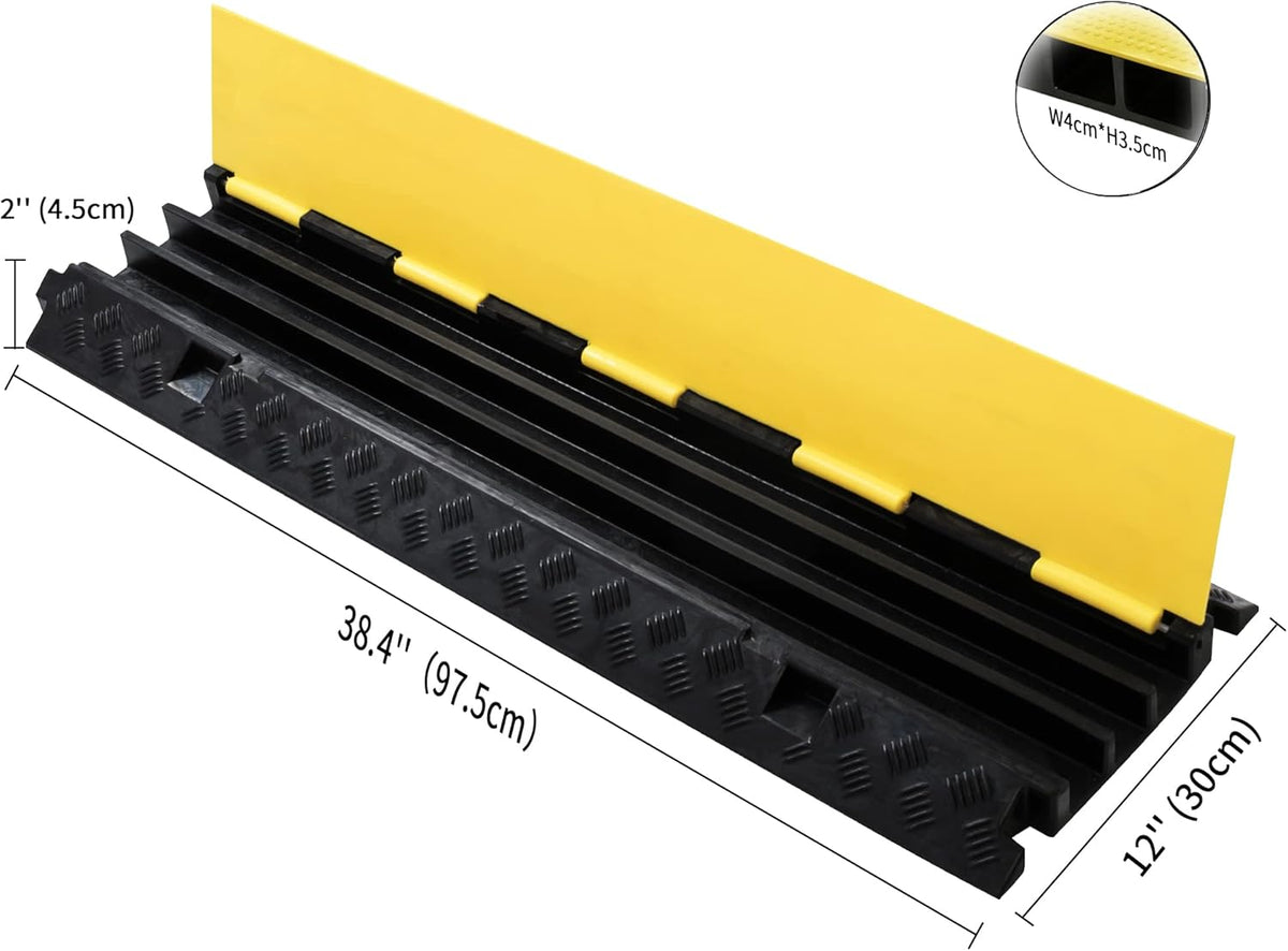 CXRCY Cable Ramp 2 Pack of 3 Channel PVC Rubber Cable Protector, 44000lbs Capacity Heavy Duty Speed Bumps Hose Cord Protector Ramps for Wire Hose Pipe Hider Driveway Outdoor