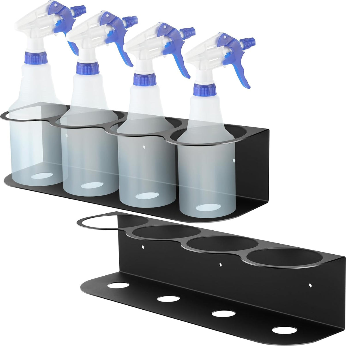 Therwen 2 Pcs 4 Holes All Purpose Steel Spray Bottle Holder Heavy Duty Can Holder Rack Organizer Easy Install Wall Mount Paint Spray Bottle Organizer Storage Rack for Garage Home Workspace(Black)