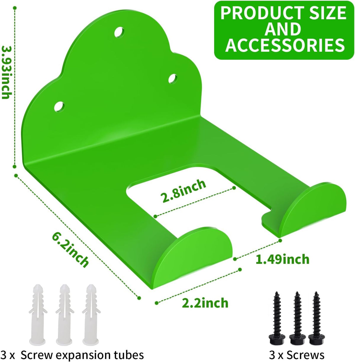 Trimmer Rack Wall Mount, Heavy Duty Weed Eater Hanger for Grass Trimmer, Hedge Trimmer, Leaf Blower, Chainsaw, Garage Organizer Tool Holder with 6.2" Hook for Garage Storage Shed Organization, Green