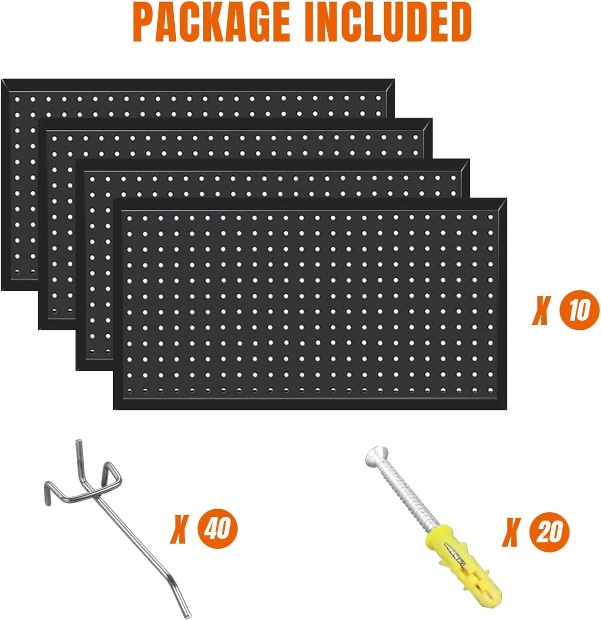48x24 Inch Metal Pegboard Wall Organizer, Black Pegboard Panels Tool Organizer Kit with Accessories Hooks and Bins, Peg Board Utility Tool Storage for Garage Workbench Shed