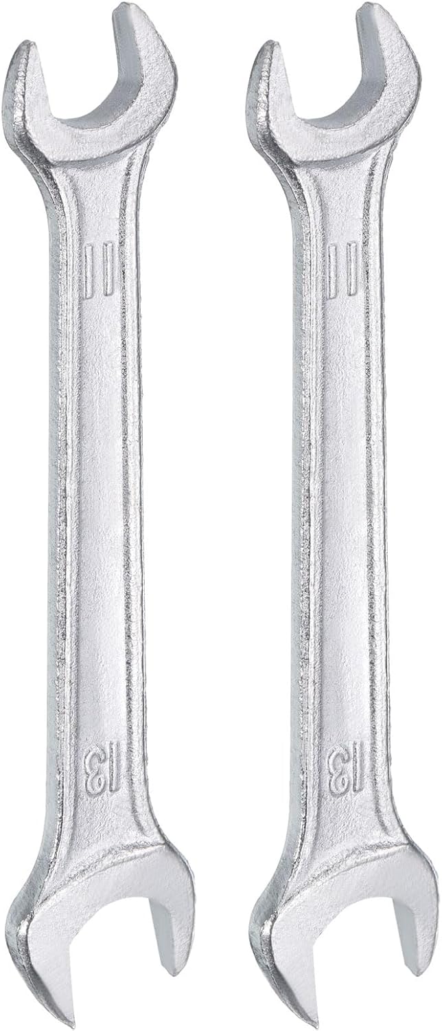HARFINGTON 2pcs Double Open End Wrench 11mm x 13mm Metric 15 Degree Offset Angle Small Flat Head Wrench Galvanizing Open Ended Spanner for Automotive Repair Furniture Assembly