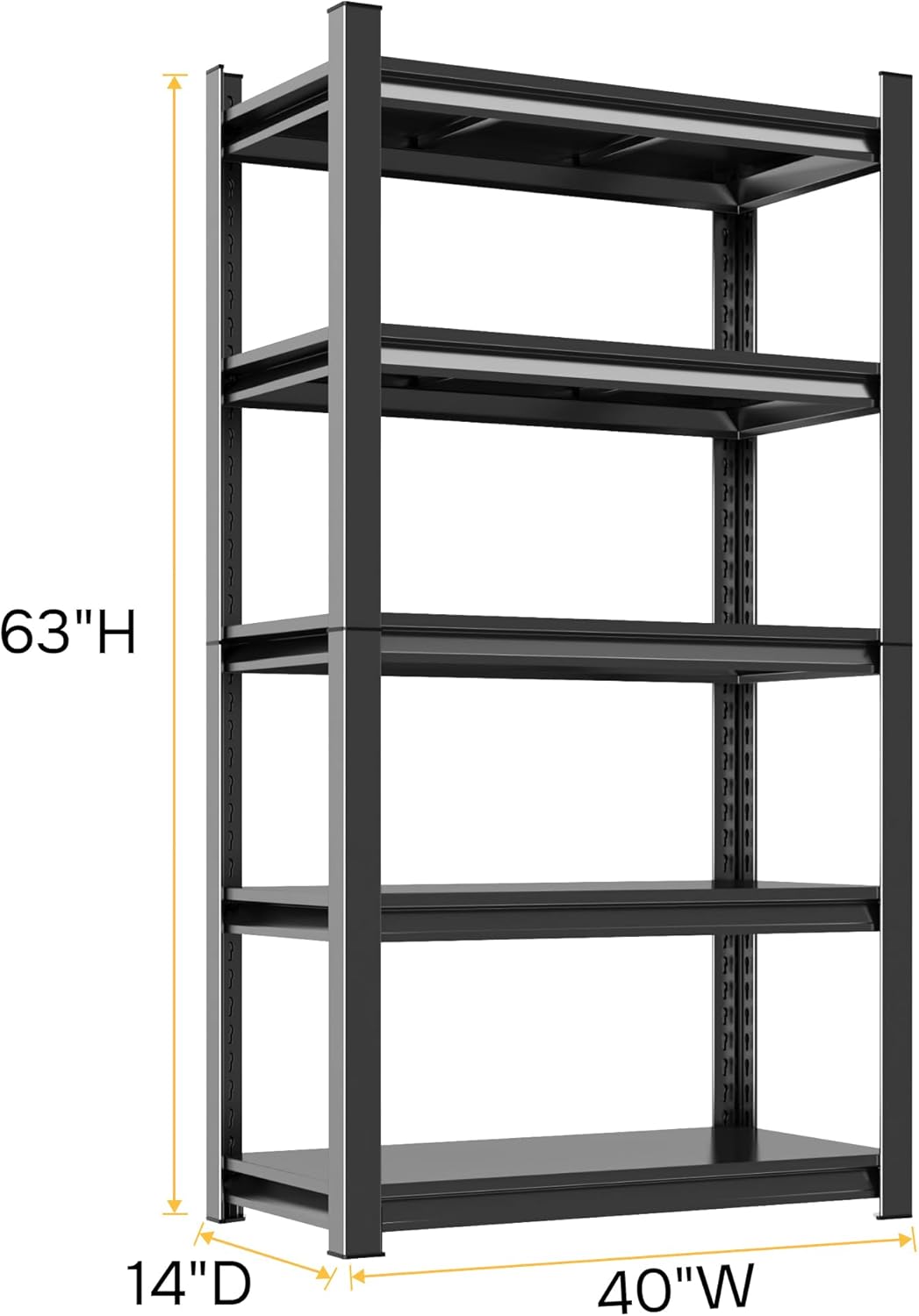 63''H Garage Shelving Heavy Duty Garage Storage Shelves, 3000LBS Capacity Adjustable 5 Tier Metal Industrial Shelf Unit for Kitchen, Utility Room, Warehouse and Basement, Black (14''Dx40''Wx63''H)