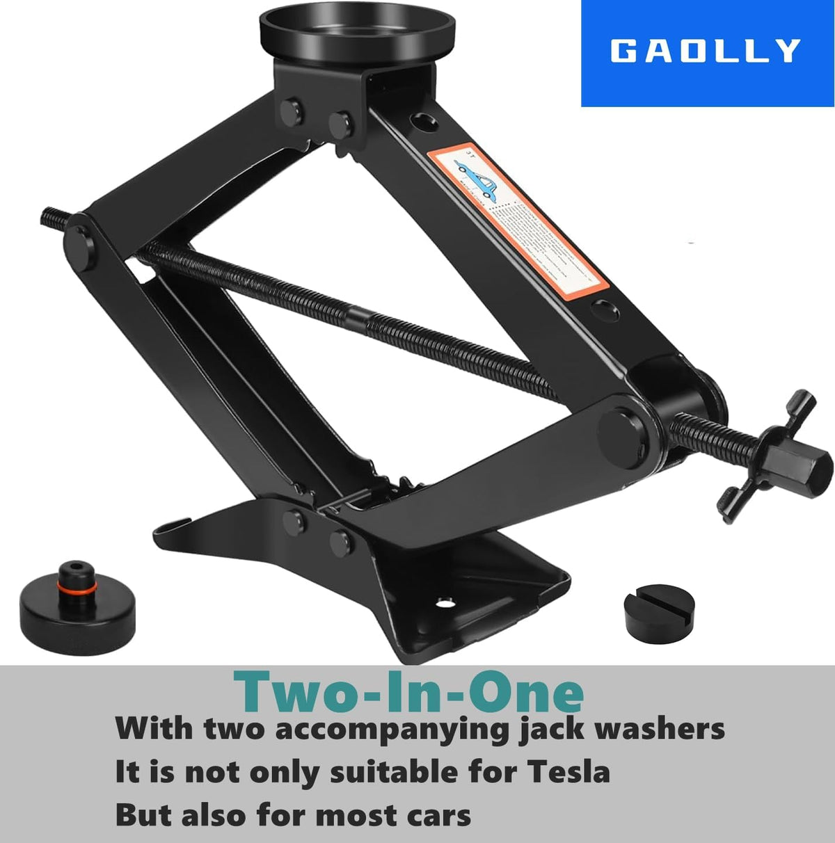 Car Jack - 3 Ton (6,600 lbs) Scissor Jack for Tesla Model Y, 3, X, S, Universal Emergency Kit with Pucks/Pads, Lug Wrench, Tire Changing Kit for Car, Sedan, SUV, MPV
