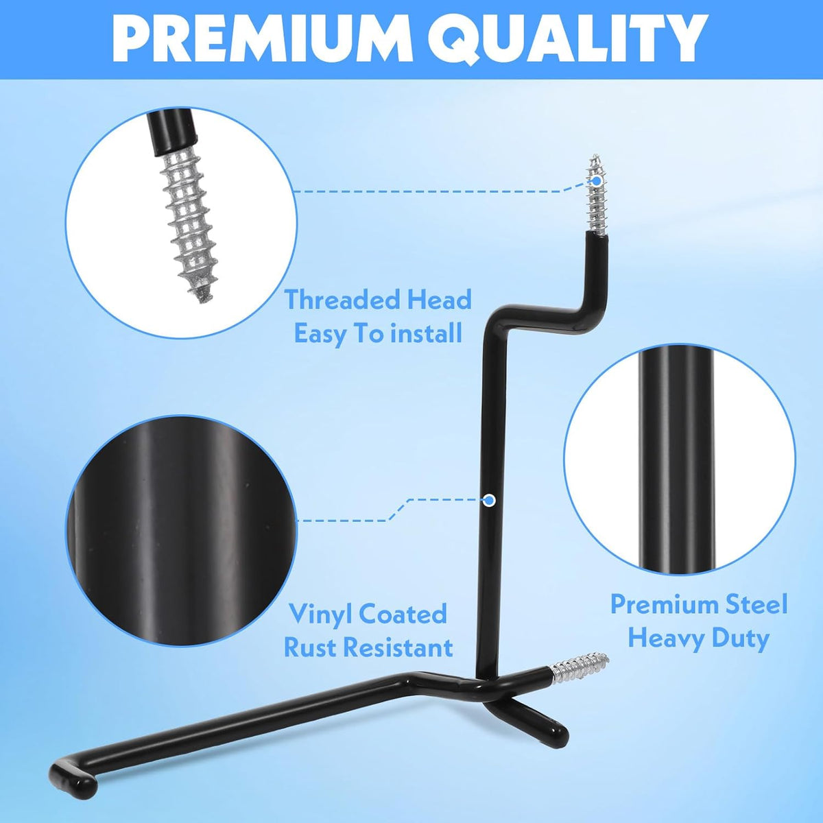 12 Pcs Heavy-Duty Black Ladder Hooks – Iron & PVC Wall Mount Storage Hangers for Bike, Ladder, Chair, Tools (75 lbs Capacity)
