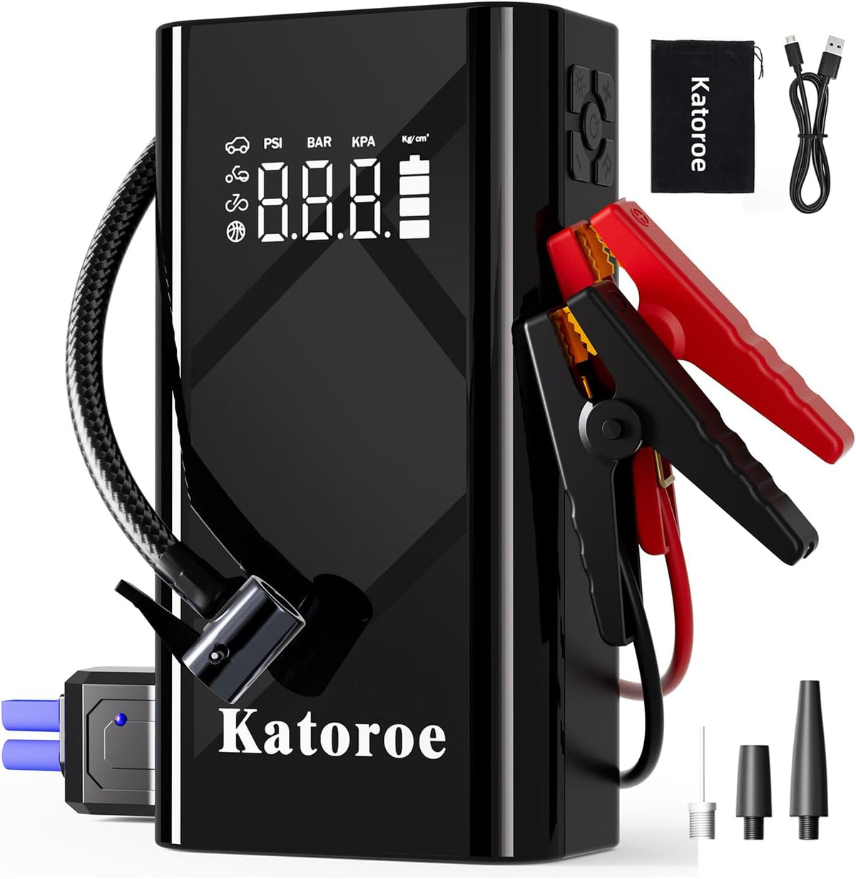 Jump Starter with Air Compressor, 5000A Portable Car Battery Jump Starter (9.0L Gas/7.0L Diesel), 150PSI Tire Inflator 12V Battery Jumper Starter Portable with Jumper Cables, LED Light (Q7-5000A)
