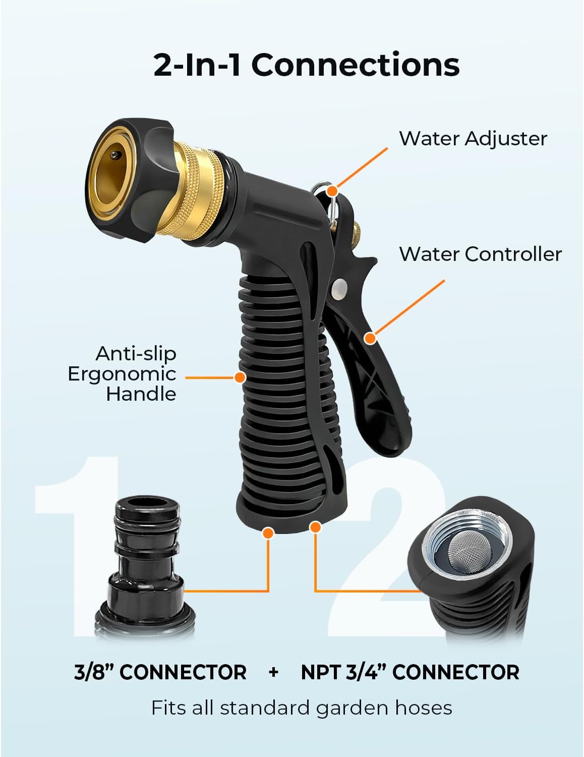 Car Wash Foam Gun + Microfiber Wash Mitt - Car Foam Sprayer - Foam Cannon for Hose - Spray Foam Gun Cleaner - Snow Foam Blaster for Cars, Boats, RVs, Foam Cannon Connects to Any Garden Hose